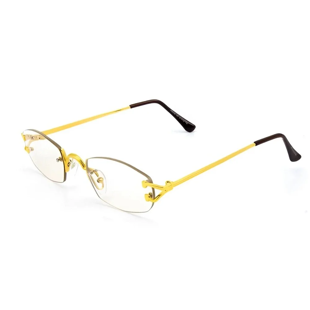 Rimless Sunglasses Gold Frame‎ Rectangle Lens Fashion Eyewear Men